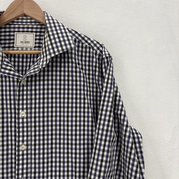 Todd Snyder Shirt Mens 17.5 36/37 Blue Gingham Check Cotton Long Sleeve Dress - Picture 2 of 13